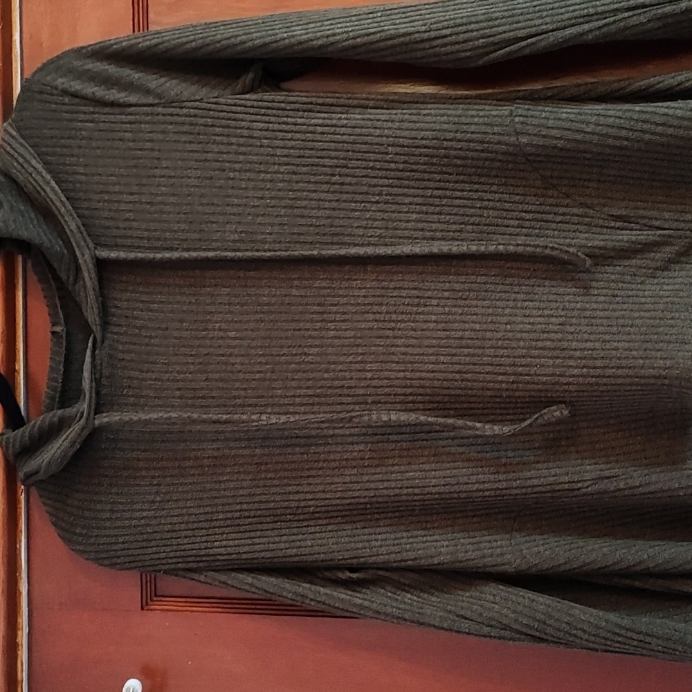 Hooded ribbed duster sweater/cape with open apron front - Picture 4 of 9